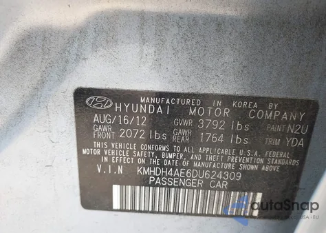 2013 Hyundai Elantra Gls from USA, damaged, VIN KMHDH4AE6DU624309
